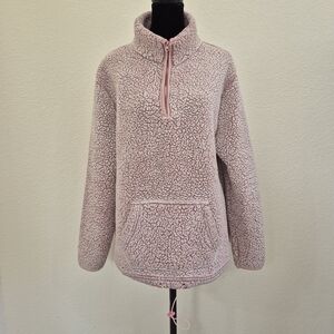 Serra Pink Sherpa Quarter-Zip Hoodie